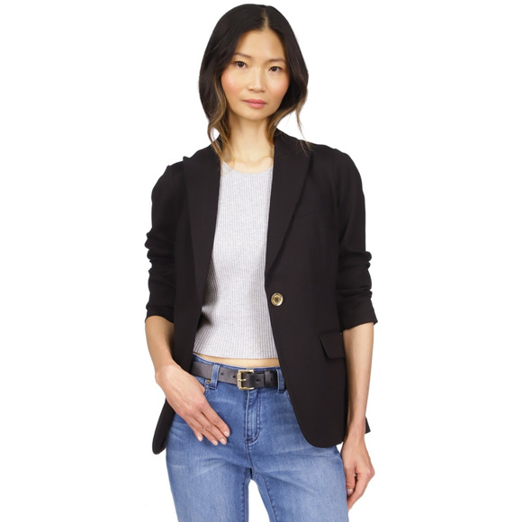 Michael Michael Kors Women Knit One Button Blazer Black Petite Size PL